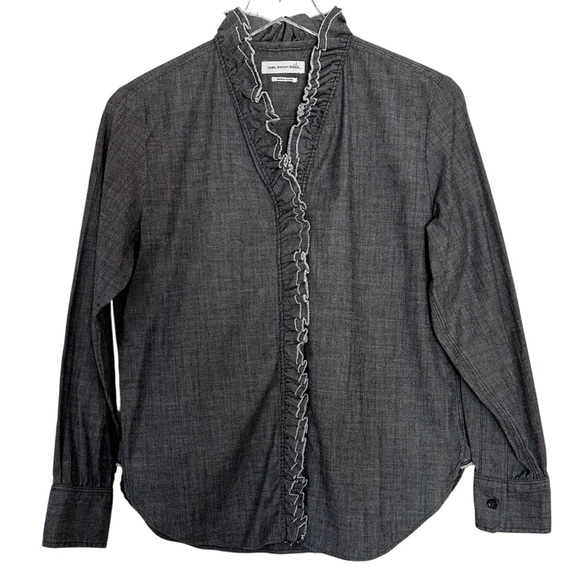 Isabel Marant Etoile Lawendy Gray Chambray Ruffle Blouse Top Size 40 US 8 - Picture 1 of 10